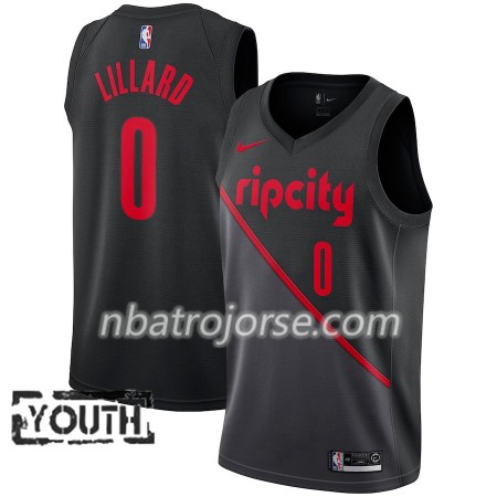 Barn Portland Trail Blazers Tröja Damian Lillard 0 2018-19 Nike City Edition Svart Swingman